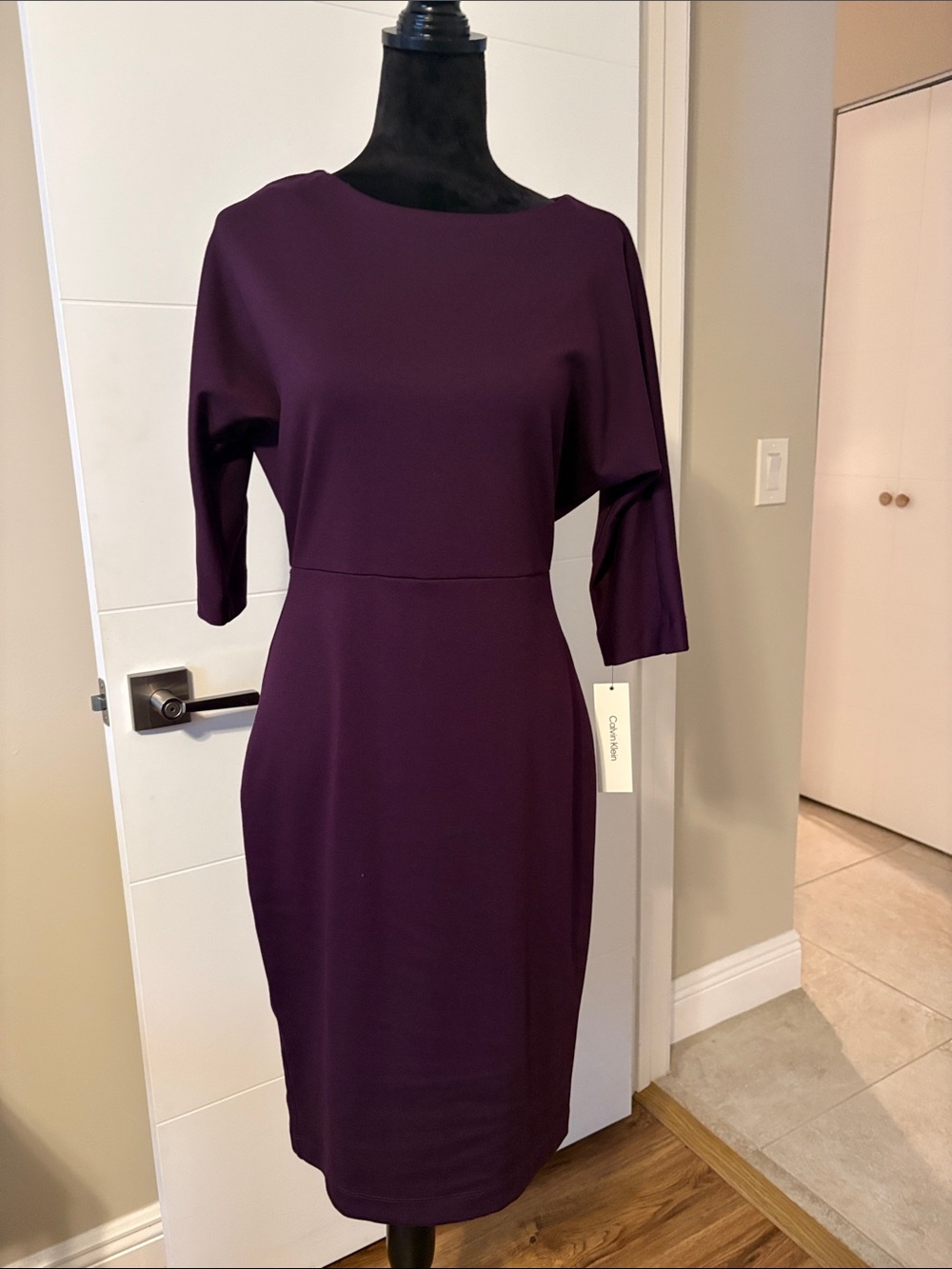 Calvin Klein Plum Boat-Neck Midi Dress